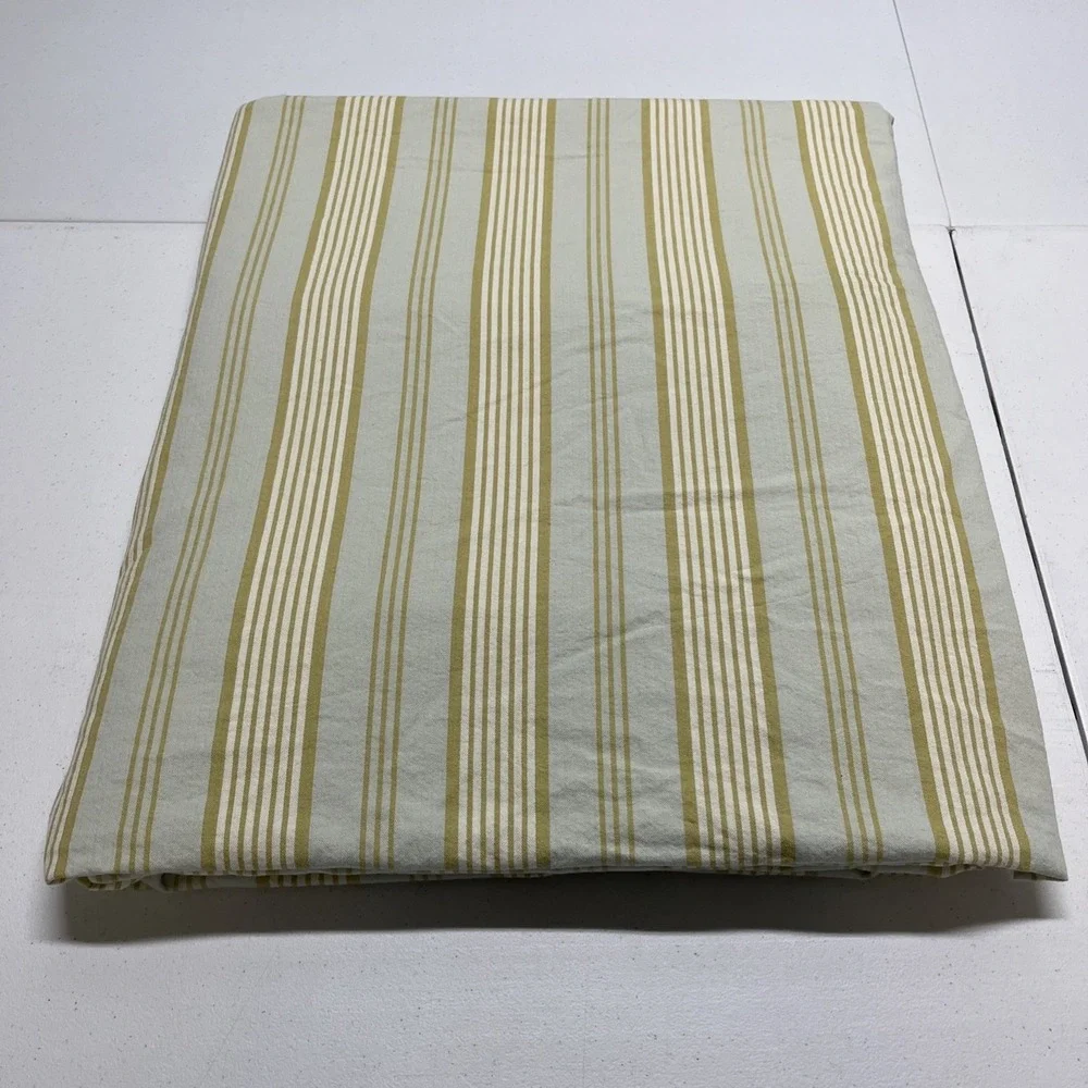 Restoration Hardware King Duvet Misto Stripe Aqua Green Cream Button 100% Cotton